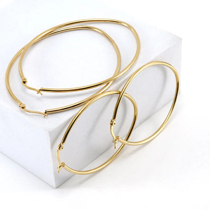 Simple Style Round Stainless Steel Hoop Earrings Plating Stainless Steel Earrings