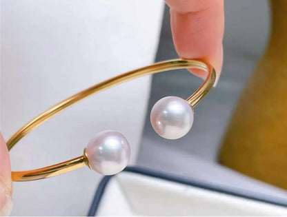 Simple Style Round Stainless Steel Inlay Artificial Pearls Cuff Bracelets