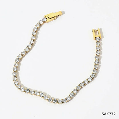 Simple Style Round 304 Stainless Steel 16K Gold Plated White Gold Plated Gold Plated Rhinestones Bracelets In Bulk