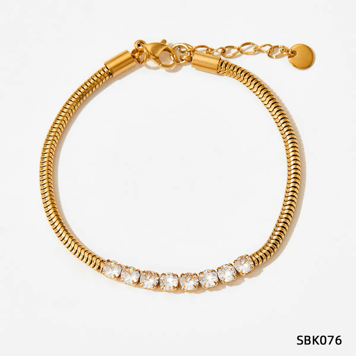 Simple Style Round 304 Stainless Steel 16K Gold Plated White Gold Plated Gold Plated Rhinestones Bracelets In Bulk