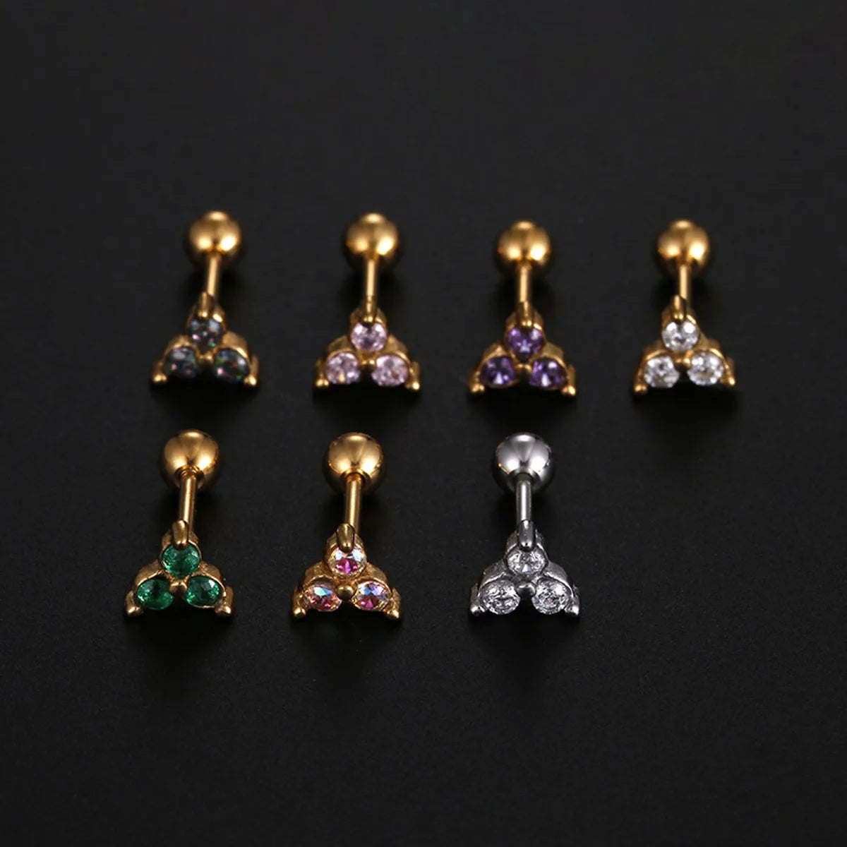 1 Piece Simple Style Round Inlay Stainless Steel Zircon Ear Studs