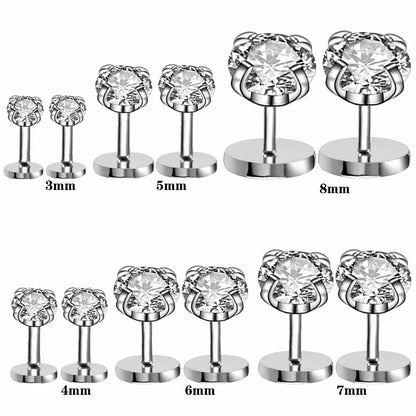 1 Piece Simple Style Round Inlay Stainless Steel Zircon Ear Studs