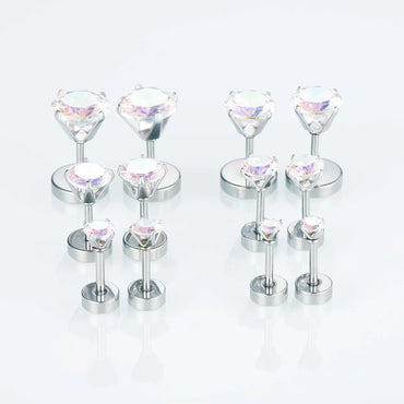 1 Piece Simple Style Round Inlay Stainless Steel Zircon Ear Studs