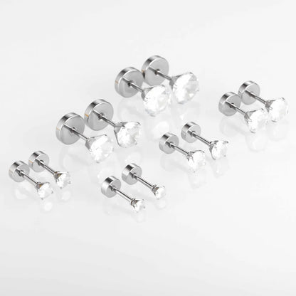 1 Piece Simple Style Round Inlay Stainless Steel Zircon Ear Studs