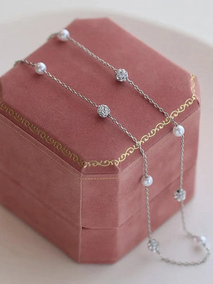 Simple Style Round Stainless Steel Pearl Inlay Zircon Necklace