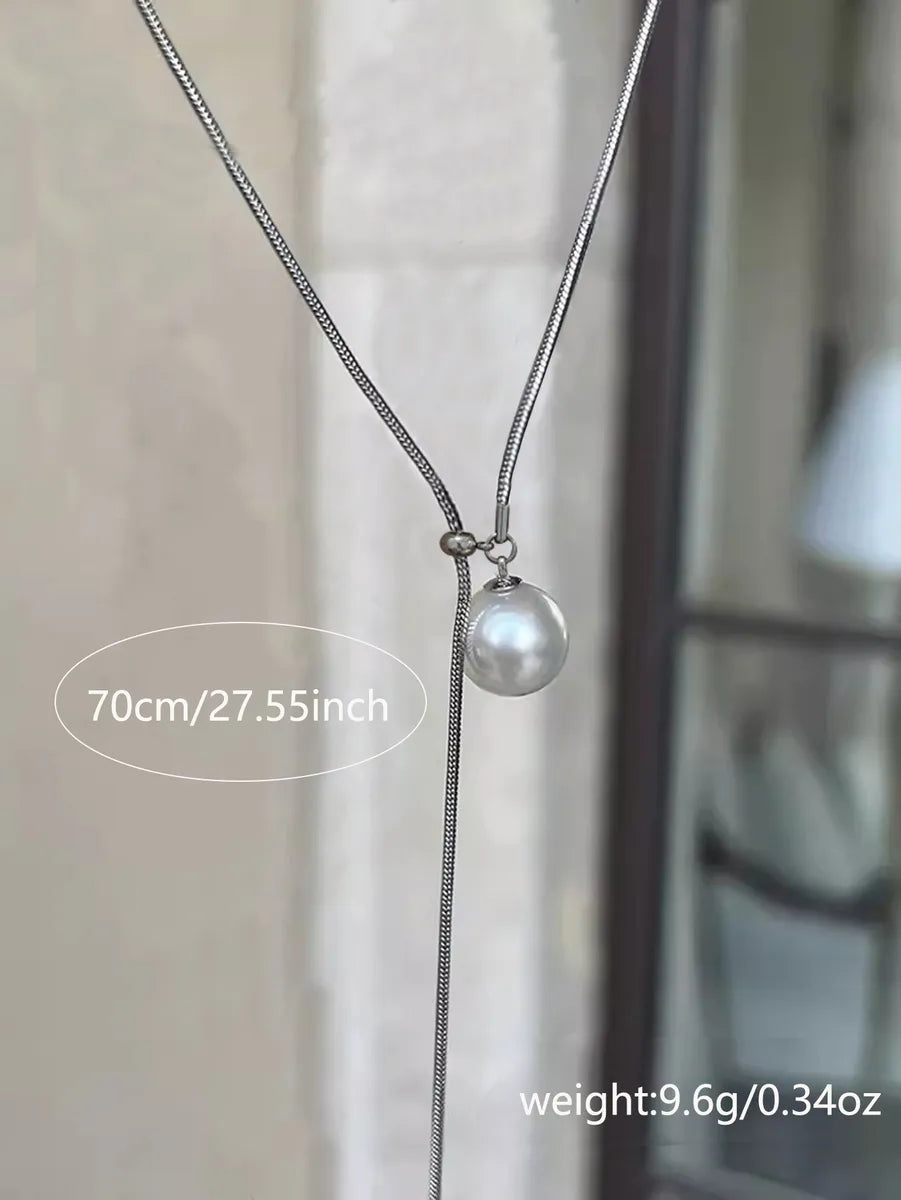 Simple Style Round Stainless Steel Pearl Inlay Zircon Necklace