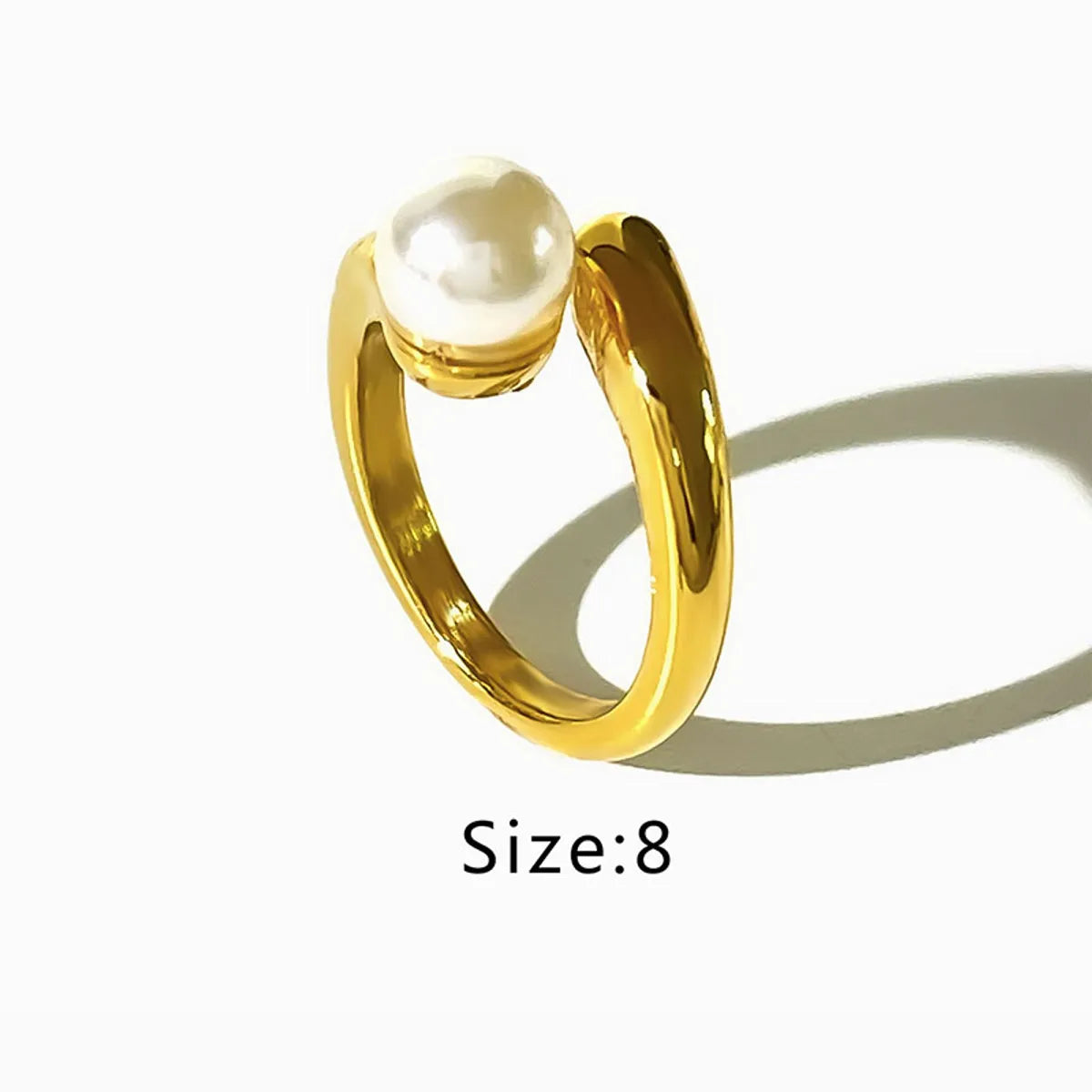 Wholesale Jewelry Simple Style Round Stainless Steel Artificial Pearls 18K Gold Plated Plating Inlay Open Rings