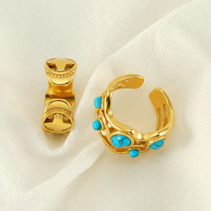 Simple Style Round Stainless Steel Plating Inlay Natural Stone 18k Gold Plated Open Rings