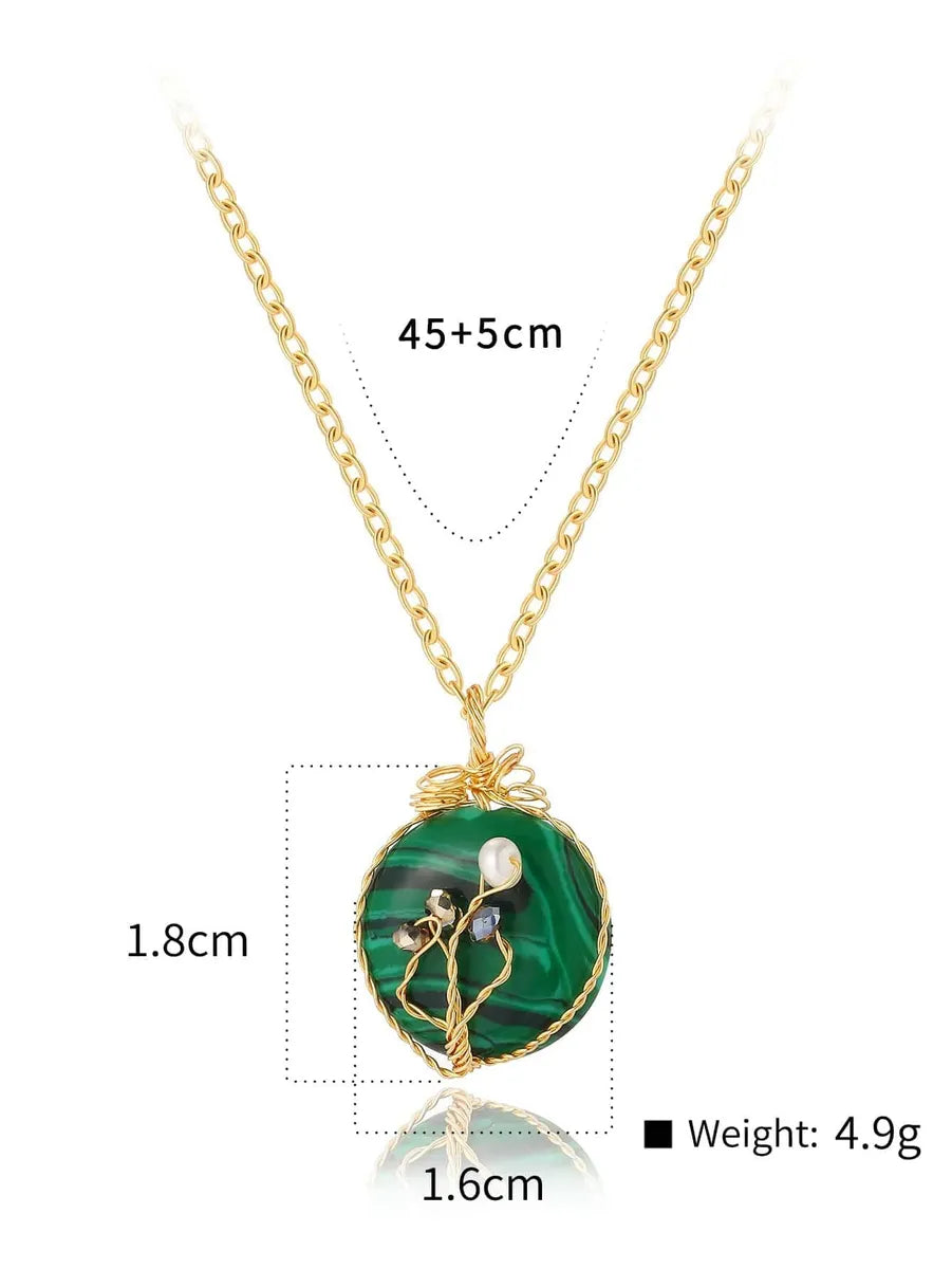 Simple Style Round Stainless Steel Plating Inlay Natural Stone 18k Gold Plated Pendant Necklace