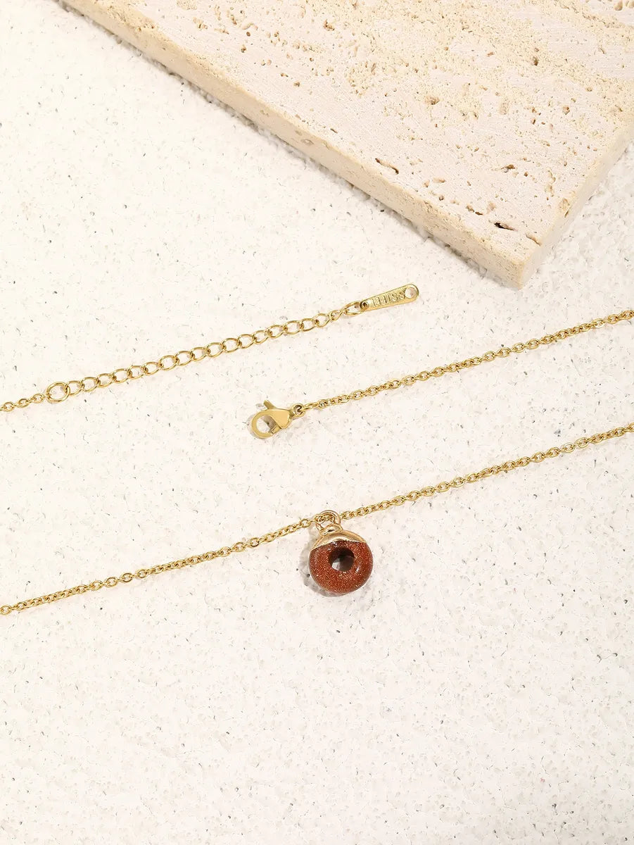 Simple Style Round Stainless Steel Plating Inlay Natural Stone 18k Gold Plated Pendant Necklace