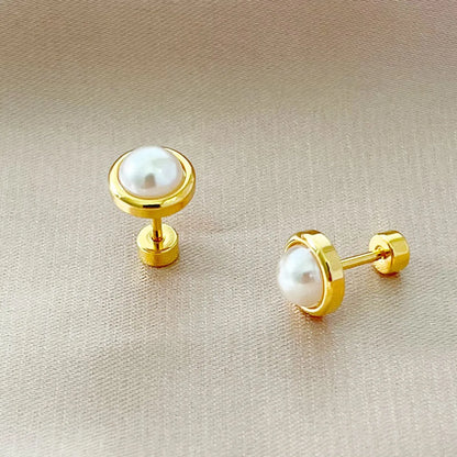 Simple Style Round Stainless Steel Plating Inlay Pearl Ear Studs 1 Piece