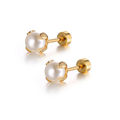 Simple Style Round Stainless Steel Plating Inlay Pearl Ear Studs 1 Piece