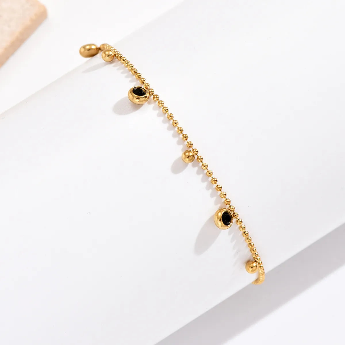 Simple Style Round Stainless Steel Plating Inlay Rhinestones 14k Gold Plated Bracelets