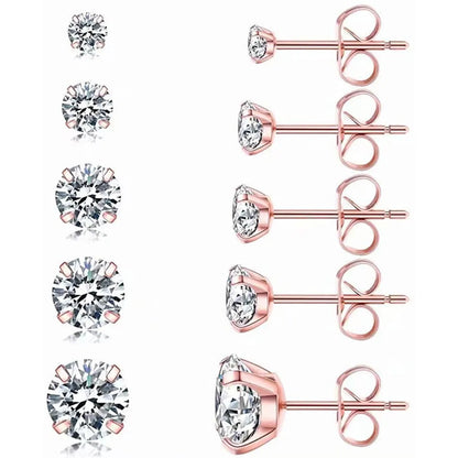 Simple Style Round Stainless Steel Plating Inlay Zircon Ear Studs 1 Pair