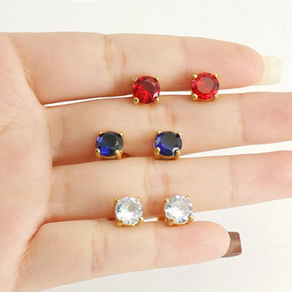 Simple Style Round Stainless Steel Plating Inlay Zircon Ear Studs 1 Pair