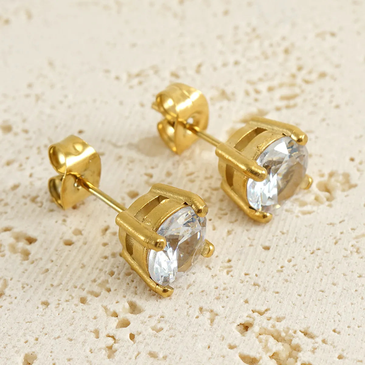 Simple Style Round Stainless Steel Plating Inlay Zircon Ear Studs 1 Pair