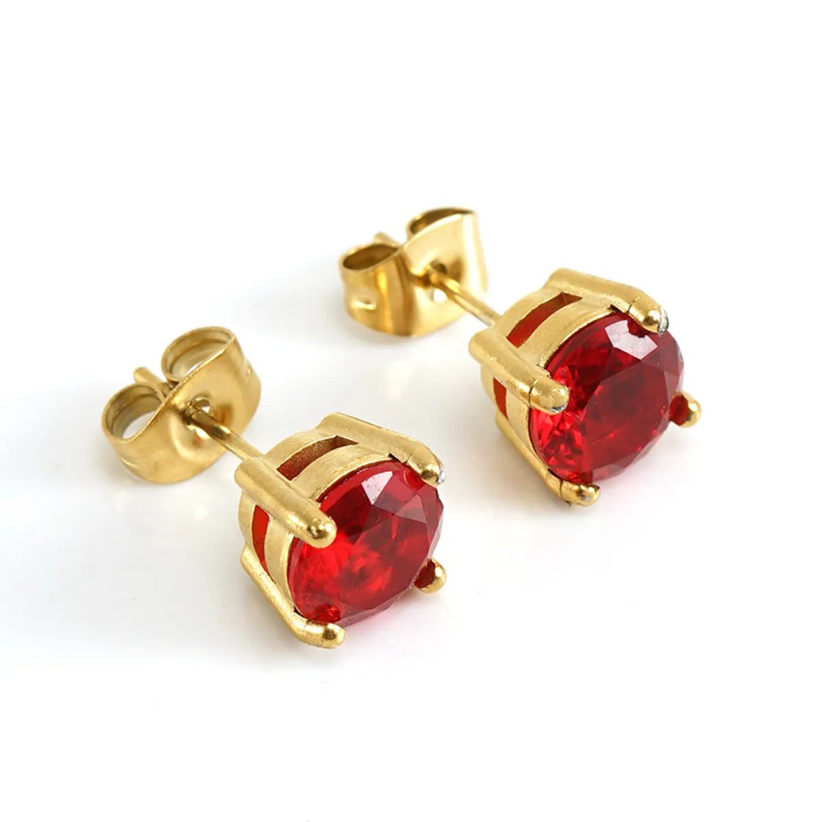 Simple Style Round Stainless Steel Plating Inlay Zircon Ear Studs 1 Pair