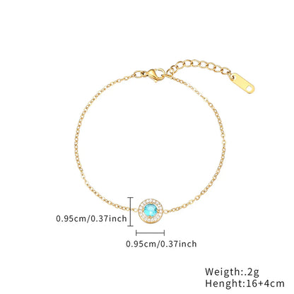 Simple Style Round Stainless Steel Plating Inlay Zircon Rose Gold Plated Gold Plated Bracelets Necklace