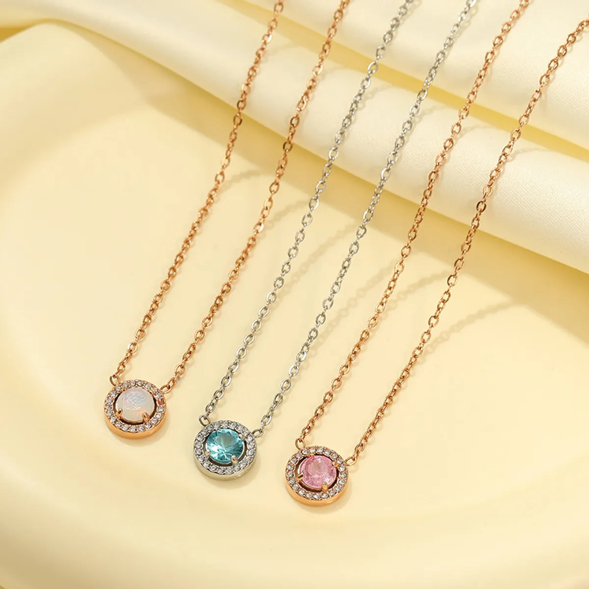 Simple Style Round Stainless Steel Plating Inlay Zircon Rose Gold Plated Gold Plated Bracelets Necklace