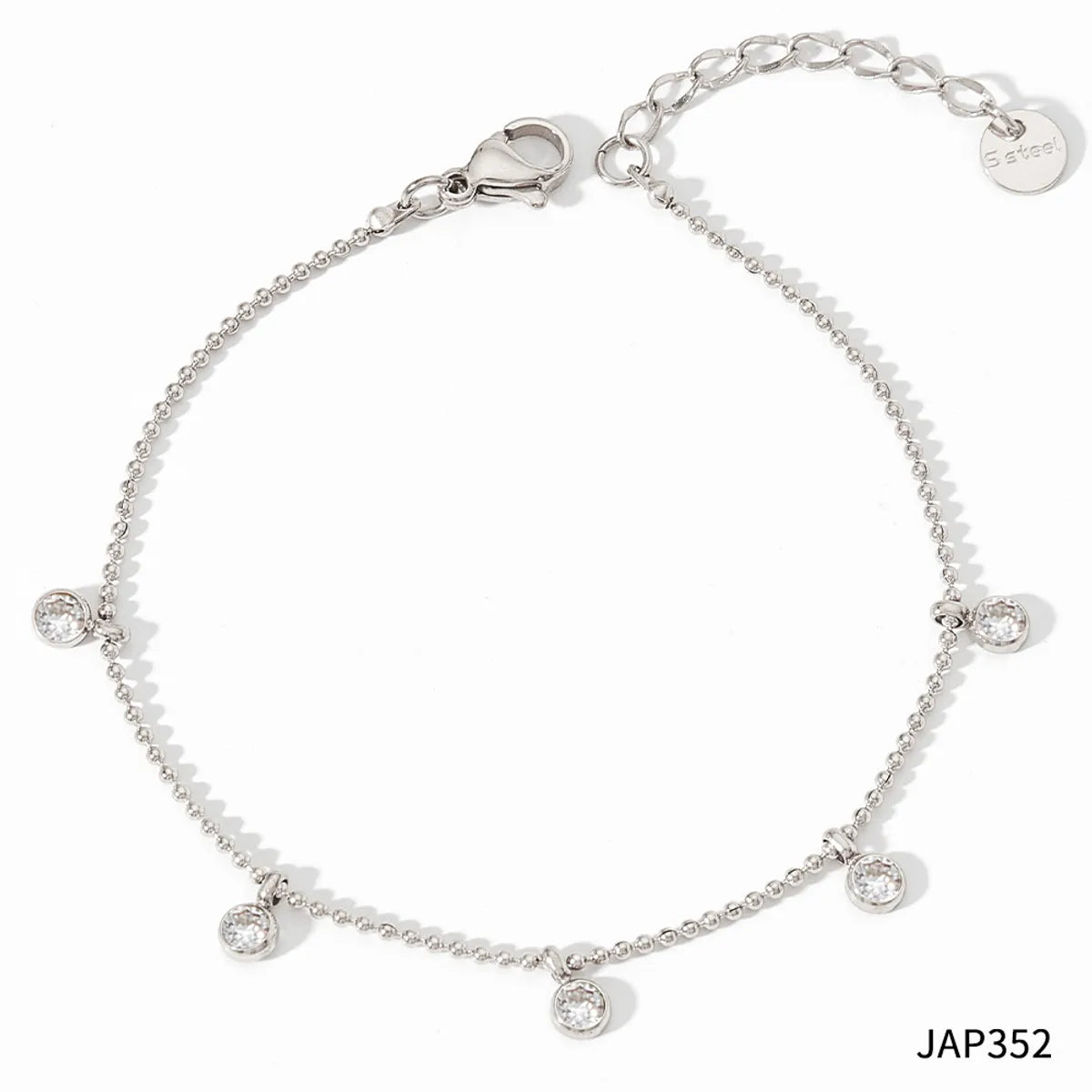 Simple Style Round Stainless Steel Plating Inlay Zircon Women'S Anklet 1 Piece