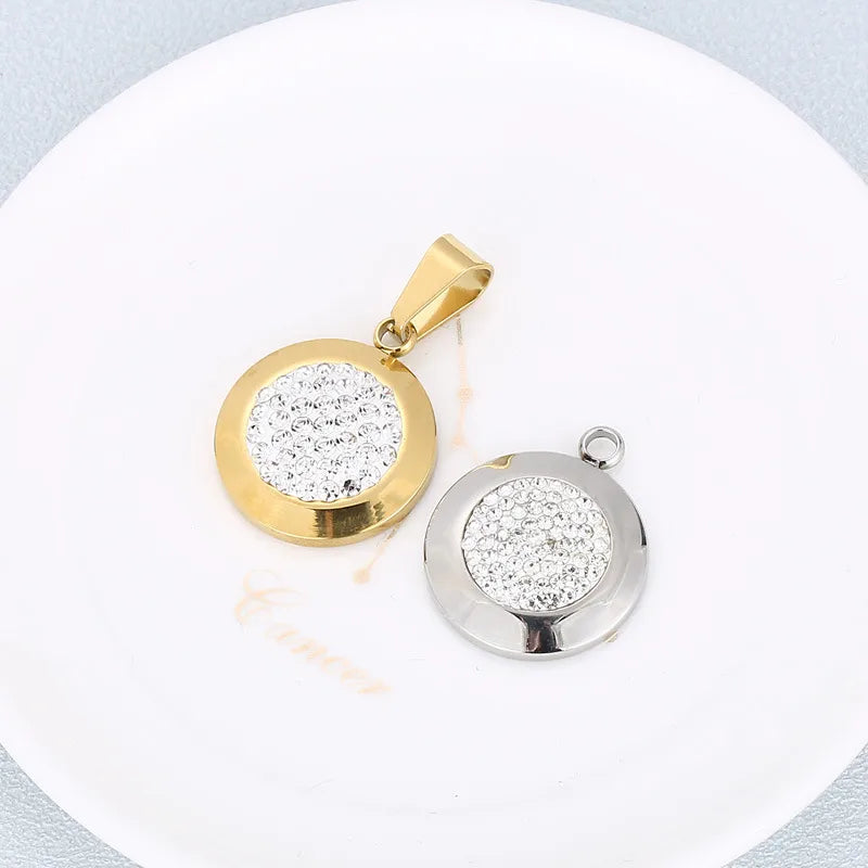 1 Piece Stainless Steel Crystal 18K Gold Plated Round