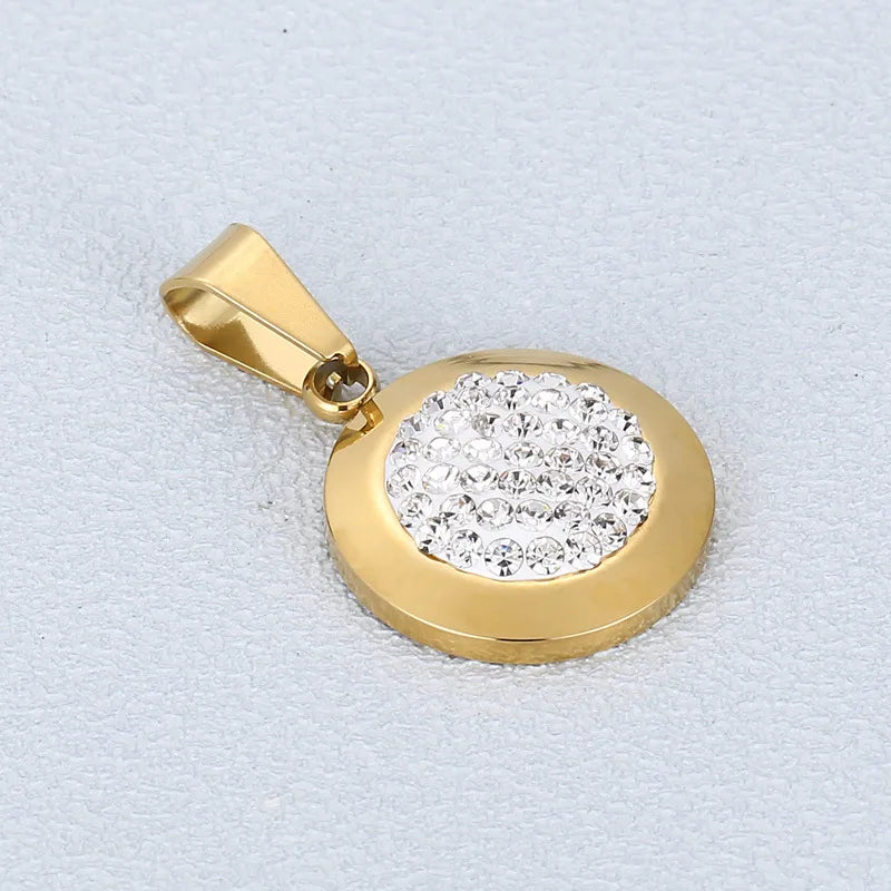 1 Piece Stainless Steel Crystal 18K Gold Plated Round