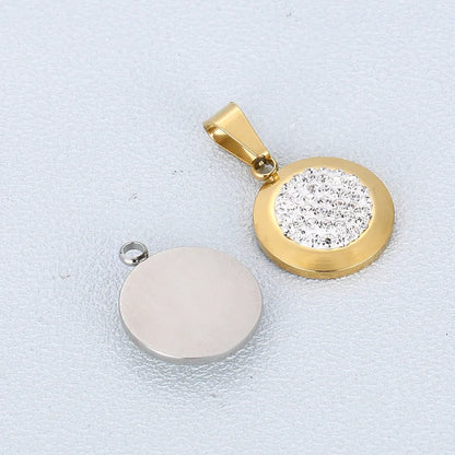 1 Piece Stainless Steel Crystal 18K Gold Plated Round