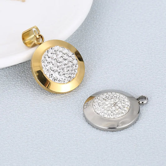 1 Piece Stainless Steel Crystal 18K Gold Plated Round