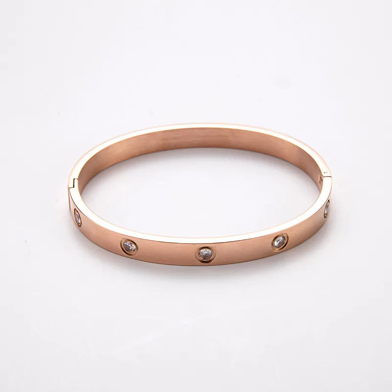 Simple Style Round Stainless Steel Plating Zircon Bangle