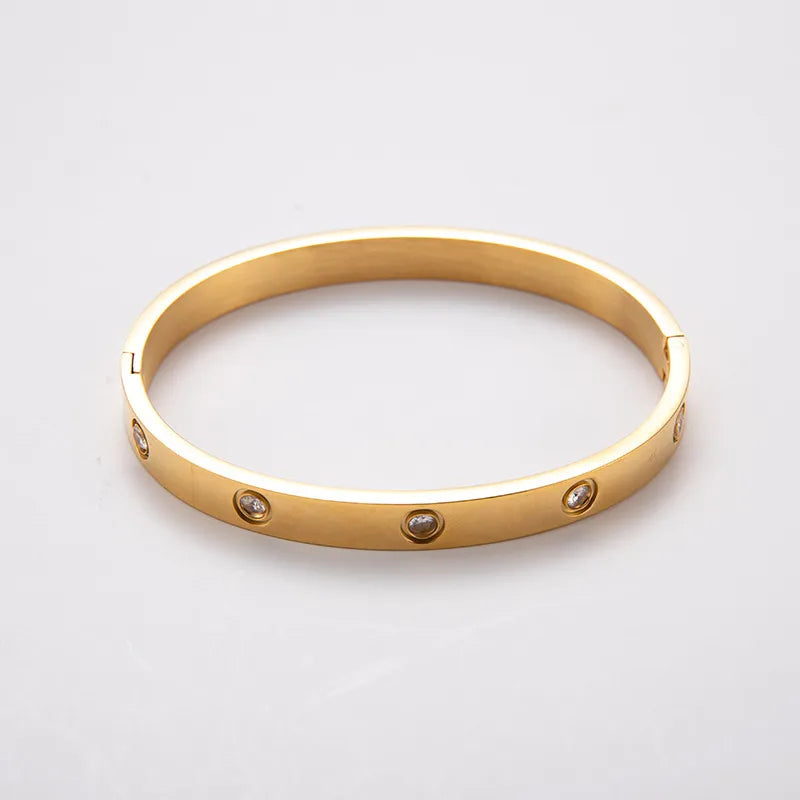 Simple Style Round Stainless Steel Plating Zircon Bangle