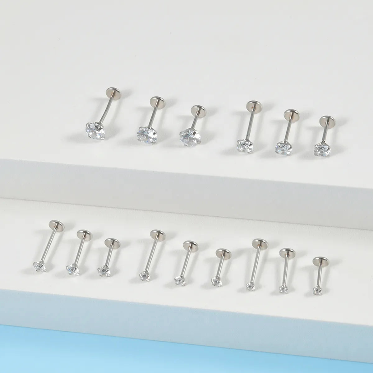 Simple Style Round Stainless Steel Plating Zircon Lip Stud