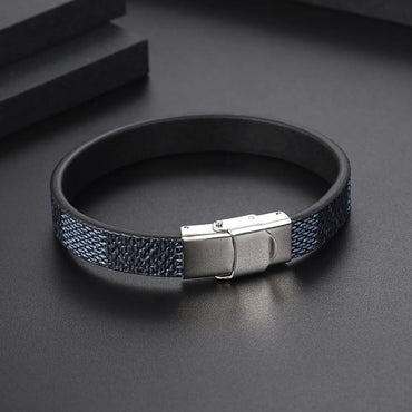 Simple Style Round 304 Stainless Steel Pu Leather Polishing Men'S Bracelets