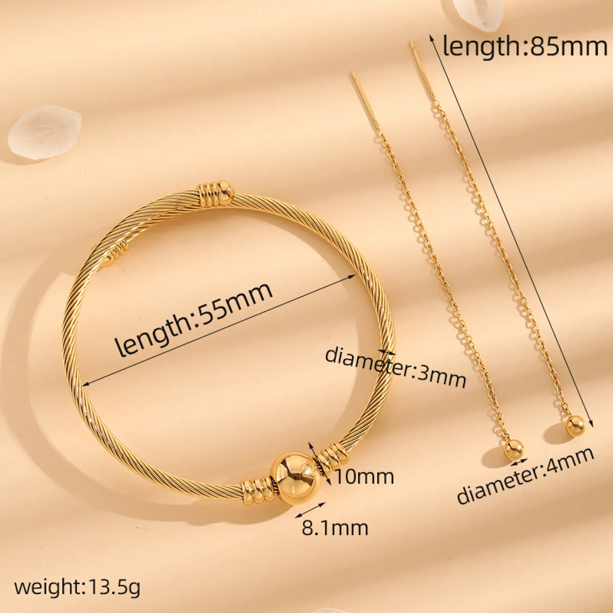 Simple Style Round Stainless Steel Polishing Plating 18k Gold Plated Jewelry Set