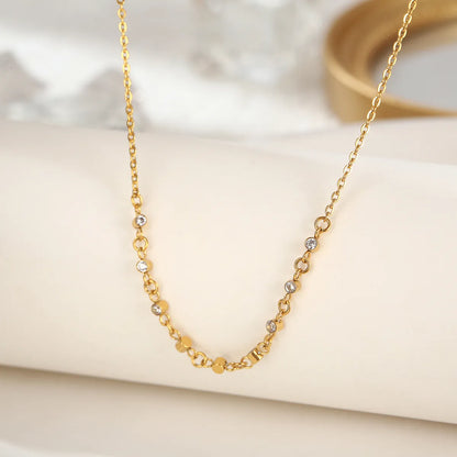 Simple Style Round Stainless Steel Polishing Plating Inlay Zircon 18k Gold Plated Necklace