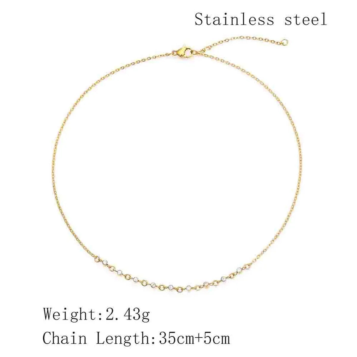 Simple Style Round Stainless Steel Polishing Plating Inlay Zircon 18k Gold Plated Necklace