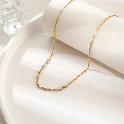 Simple Style Round Stainless Steel Polishing Plating Inlay Zircon 18k Gold Plated Necklace