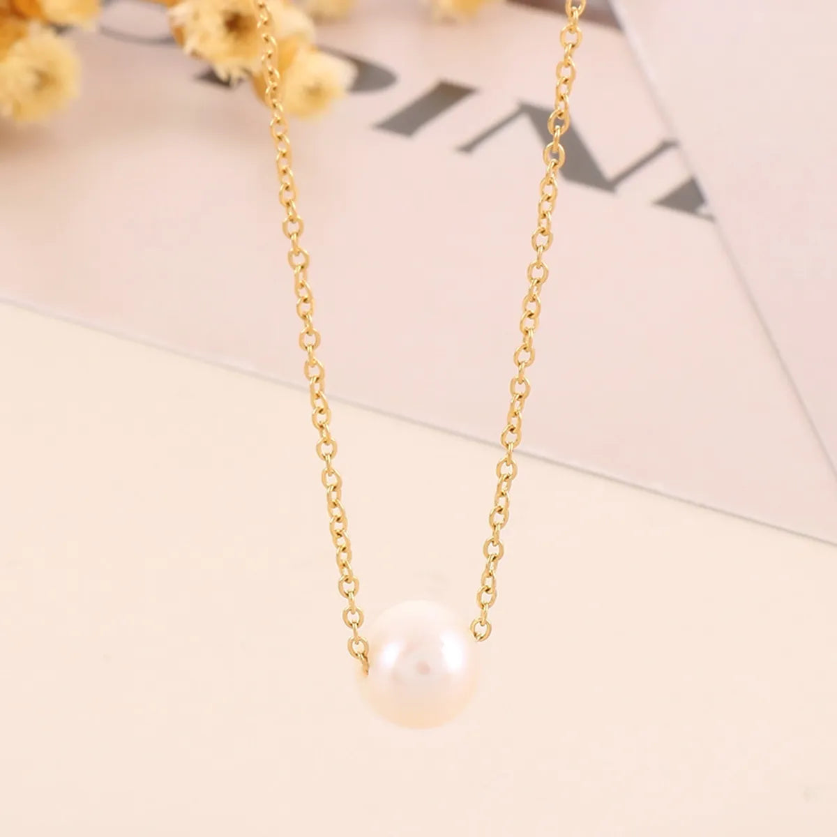 Simple Style Round Stainless Steel Shell Titanium Steel Plating 18k Gold Plated Necklace