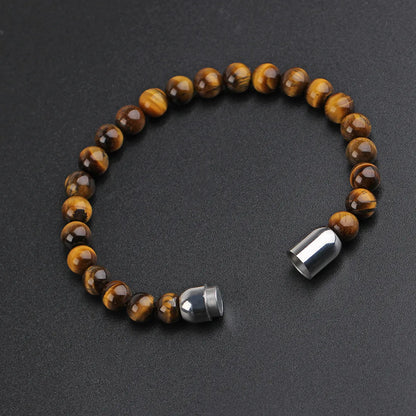 Simple Style Round Stainless Steel Stone Beaded Braid Men'S Bracelets