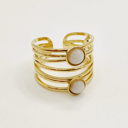 Simple Style Round Stainless Steel Titanium Steel Plating Inlay Natural Stone 18k Gold Plated Open Rings