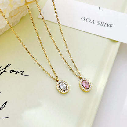 Simple Style Round Stainless Steel Plating Inlay Zircon White Gold Plated Gold Plated Pendant Necklace