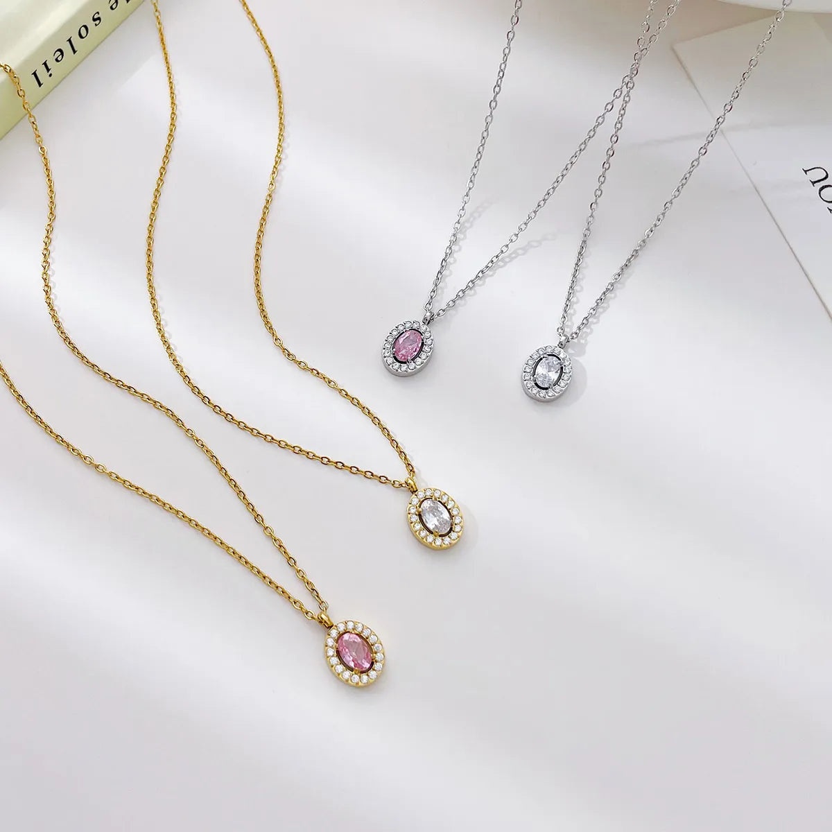 Simple Style Round Stainless Steel Plating Inlay Zircon White Gold Plated Gold Plated Pendant Necklace