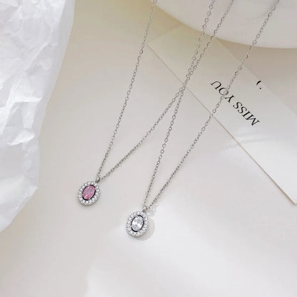 Simple Style Round Stainless Steel Plating Inlay Zircon White Gold Plated Gold Plated Pendant Necklace