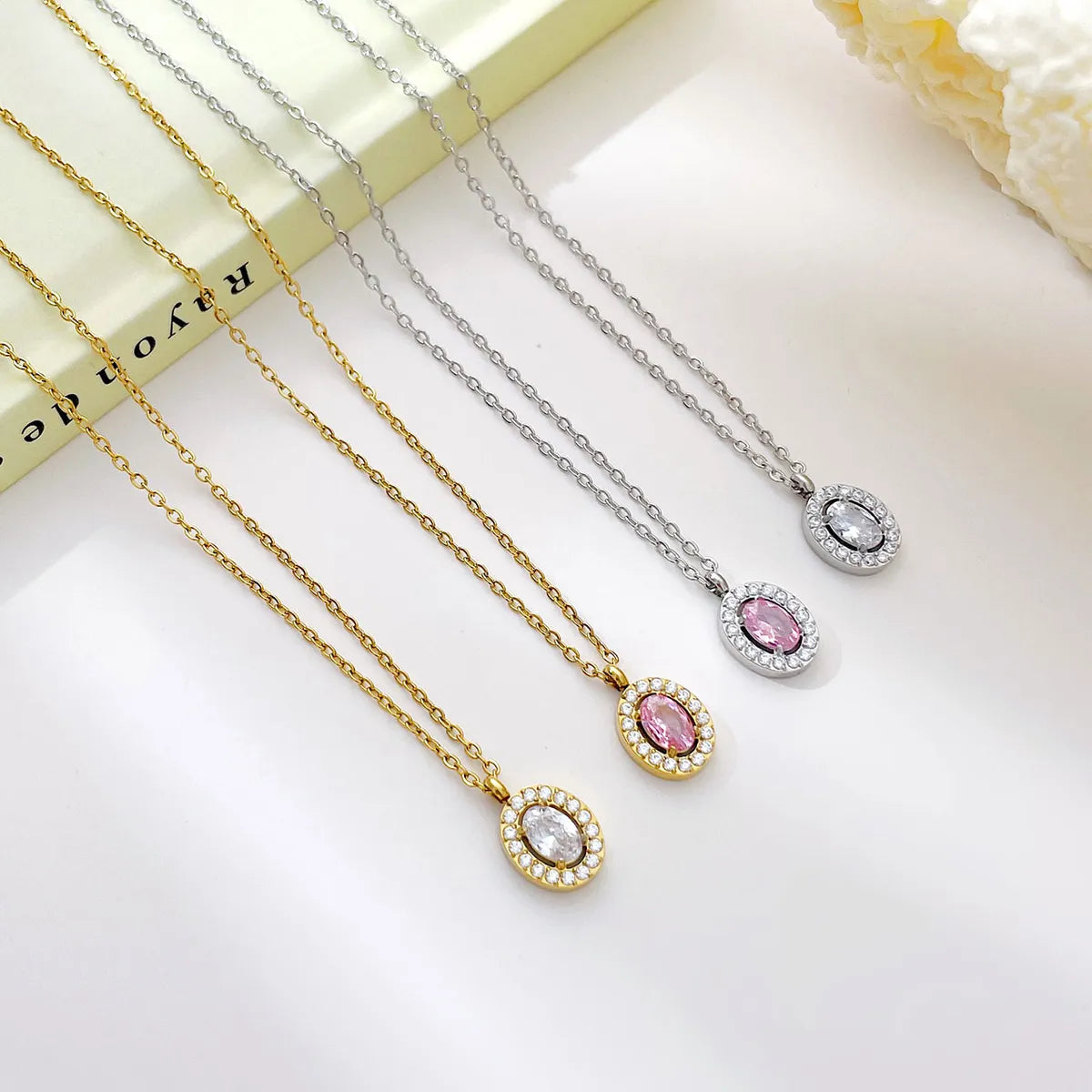 Simple Style Round Stainless Steel Plating Inlay Zircon White Gold Plated Gold Plated Pendant Necklace