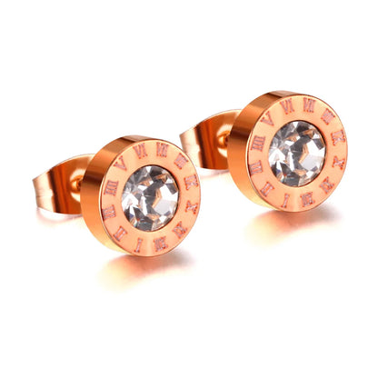 Simple Style Round Stainless Steel Zircon Ear Studs 1 Pair