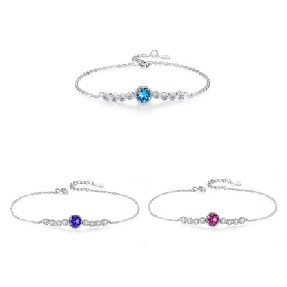 Simple Style Round Sterling Silver Inlay Crystal Bracelets