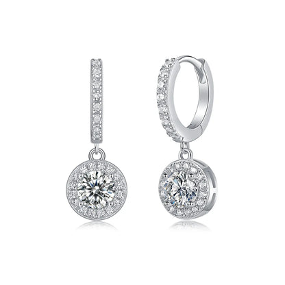 Simple Style Round Sterling Silver Inlay Moissanite Drop Earrings