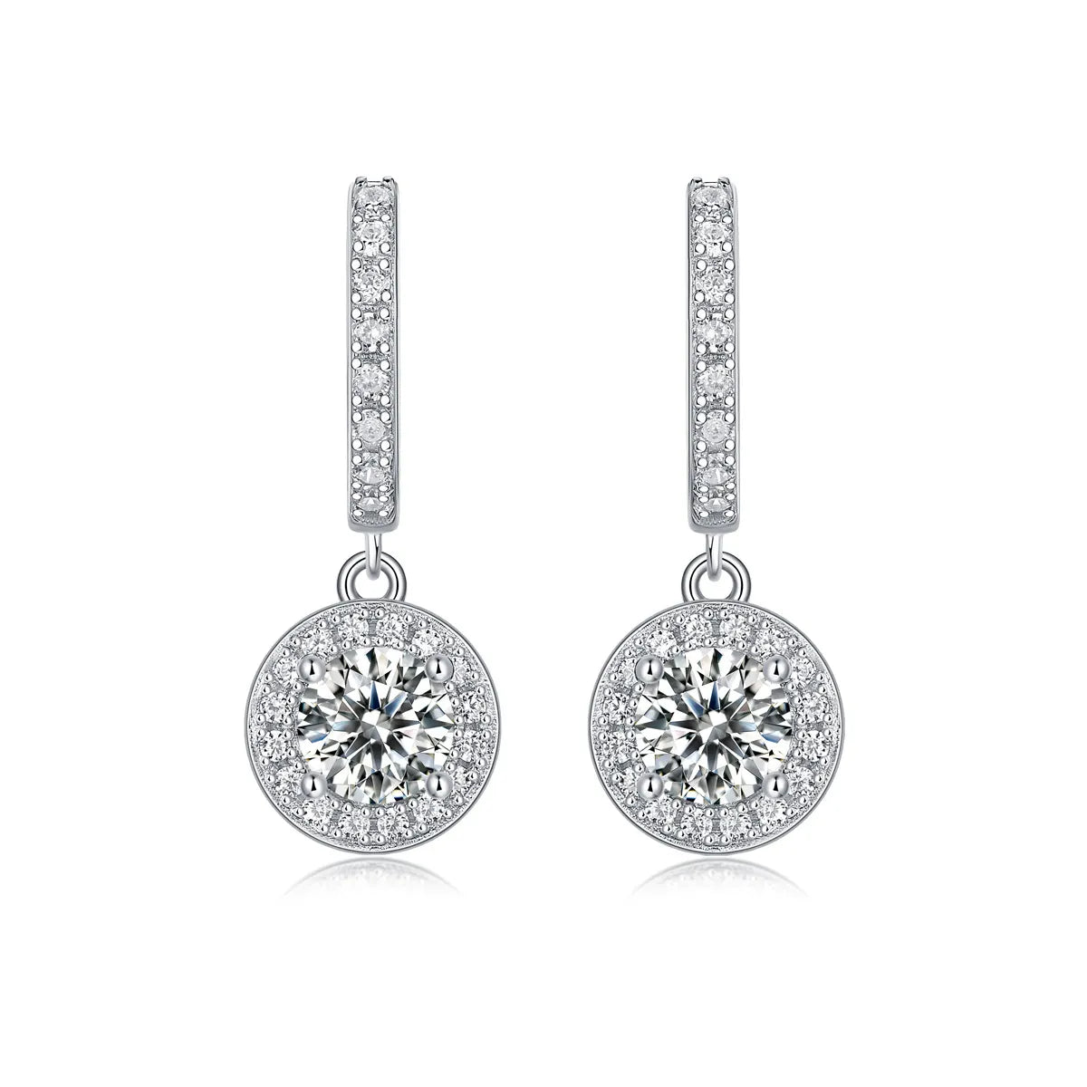 Simple Style Round Sterling Silver Inlay Moissanite Drop Earrings