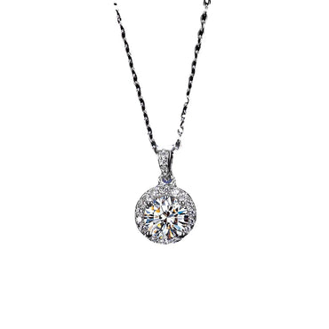 Simple Style Round Sterling Silver Inlay Moissanite Zircon Pendant Necklace