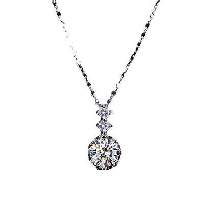 Simple Style Round Sterling Silver Inlay Moissanite Zircon Pendant Necklace