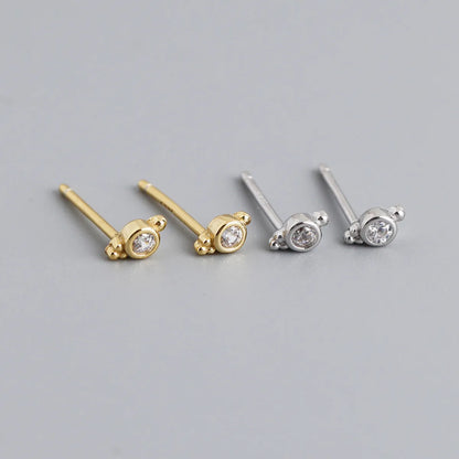 Simple Style Round Sterling Silver Inlay Zircon Ear Studs 1 Pair